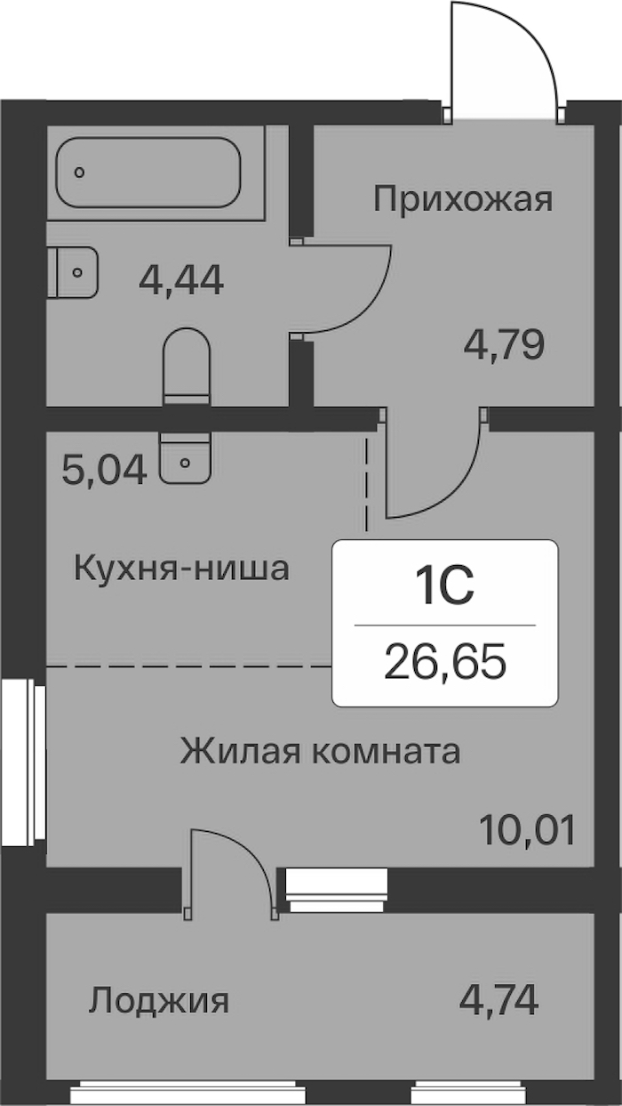 Квартира студия 26.65 м², 9/9 эт., ЖК «Расцветай в Янино»
